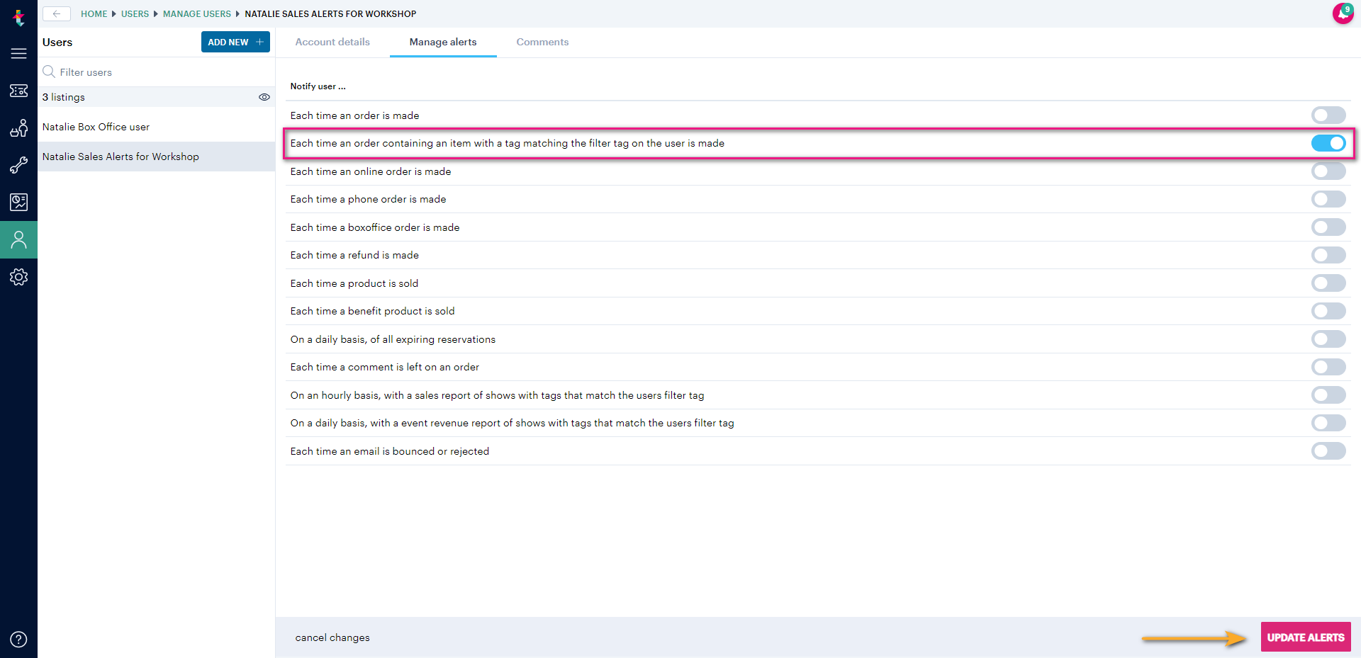 Setting up automated sales alerts for shows or events Ticketsolve