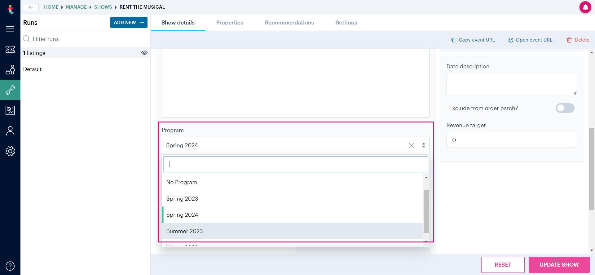 Managing Programs – Ticketsolve Help Centre