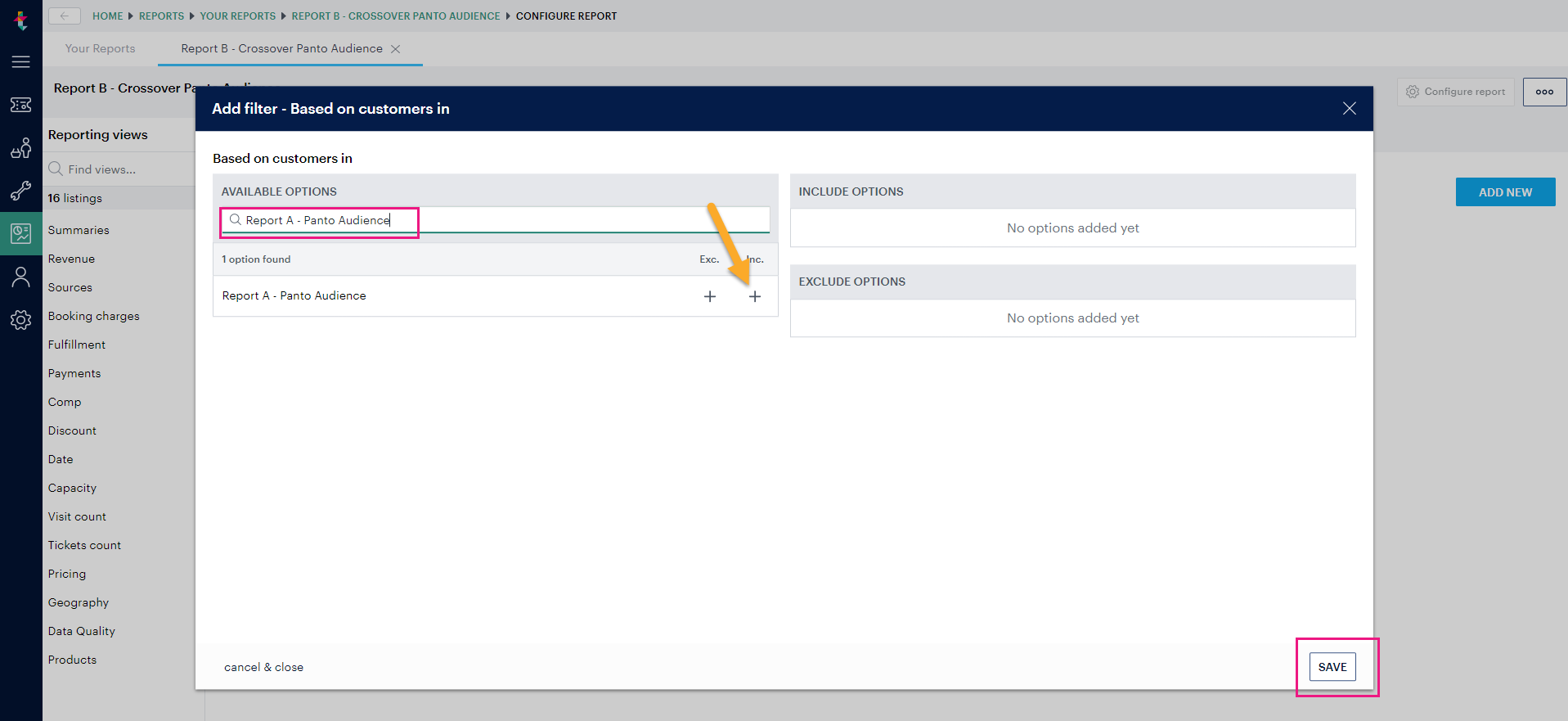 How to build a crossover report Ticketsolve Help Centre